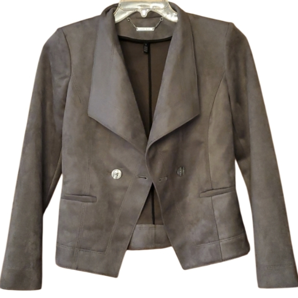 WHBM Womans Grey Faux Suede Moto Jacket Size 2